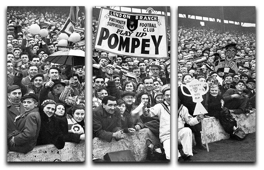 Pompey Supporters 1956 3 Split Panel Canvas Print showcasing vibrant colors and detailed design, perfect for enhancing any room's decor.
