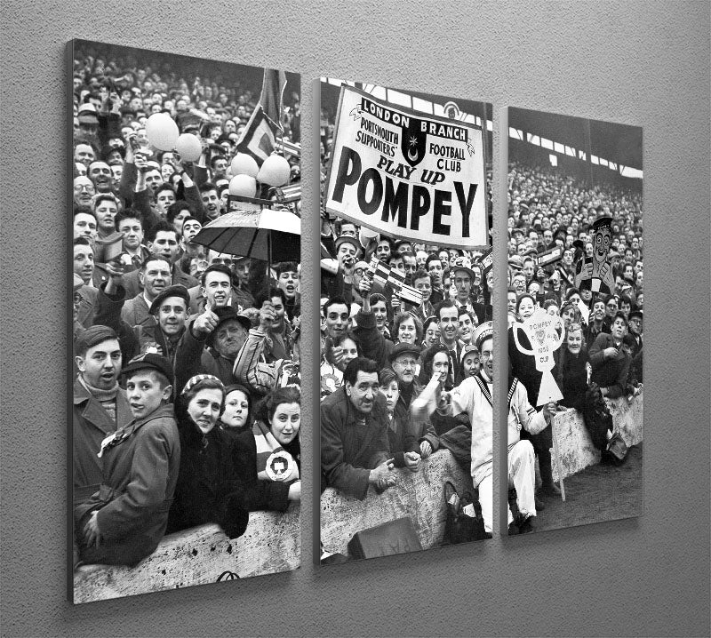 Pompey Supporters 1956 3 Split Panel Canvas Print showcasing vibrant colors and detailed design, perfect for enhancing any room's decor.