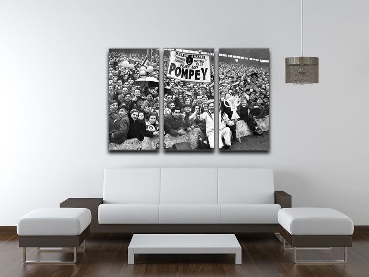 Pompey Supporters 1956 3 Split Panel Canvas Print showcasing vibrant colors and detailed design, perfect for enhancing any room's decor.