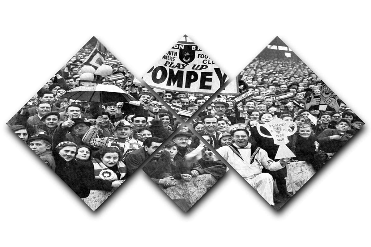 Pompey Supporters 1956 4 Square Multi Panel Canvas featuring vibrant artwork celebrating Portsmouth Football Club.