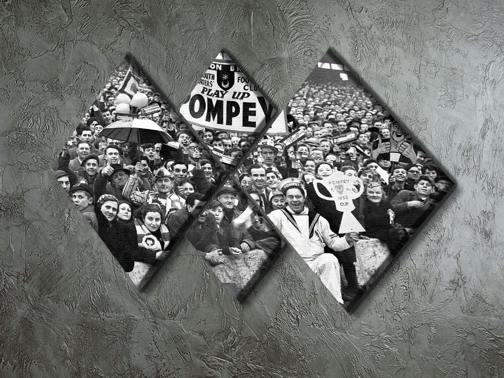 Pompey Supporters 1956 4 Square Multi Panel Canvas featuring vibrant artwork celebrating Portsmouth Football Club.