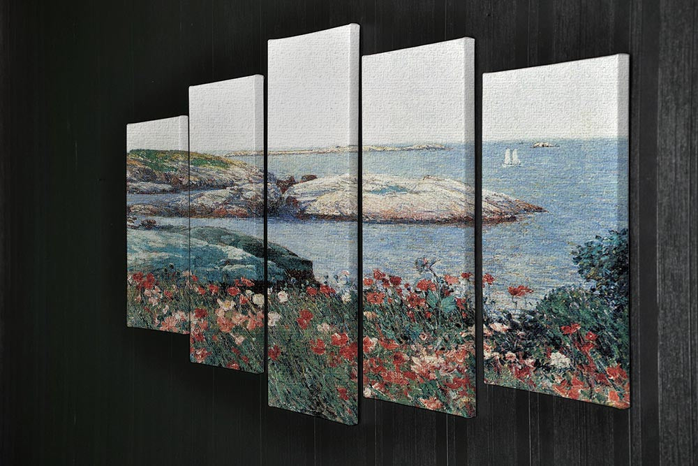 Poppies Isles of Shoals 1 by Hassam, a vibrant 5-split canvas artwork showcasing colorful poppies in a dynamic arrangement.