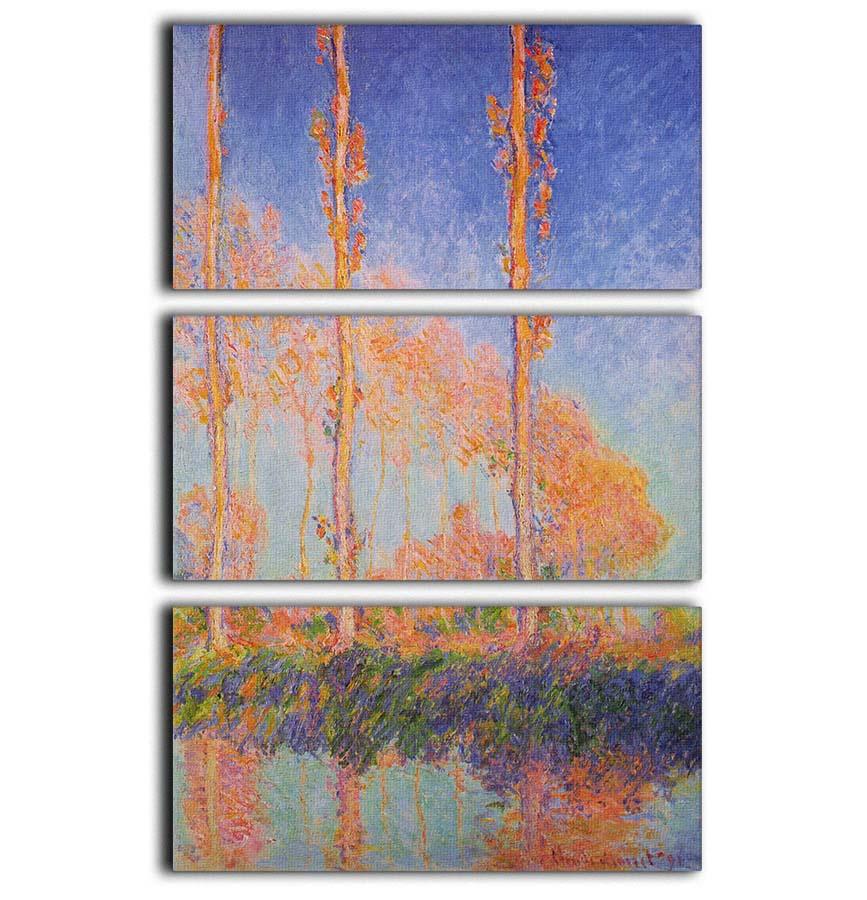Three-panel canvas print of Monet's Poplars at Philadelphia, showcasing vibrant colors and intricate details.