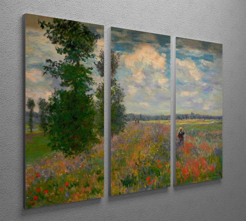 A beautiful split panel canvas print of Monet's Poppy Field Argenteuil, showcasing vibrant colors and intricate details across three panels.