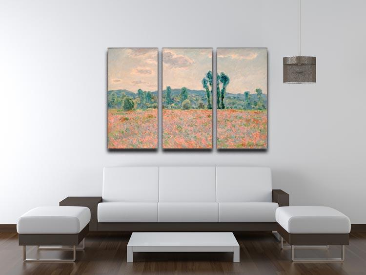 Three-panel canvas print of Monet's Poppy Field, showcasing vibrant colors and intricate details.