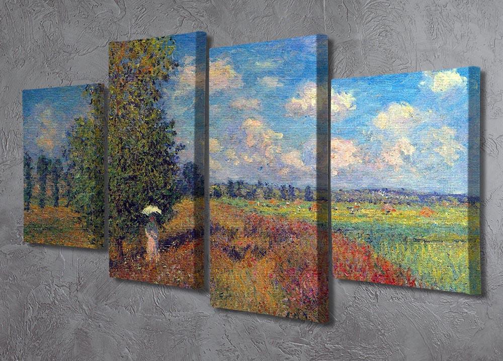 A beautiful 4 split panel canvas artwork depicting Monet's Poppy Field in Summer, showcasing vibrant colors and serene landscapes.