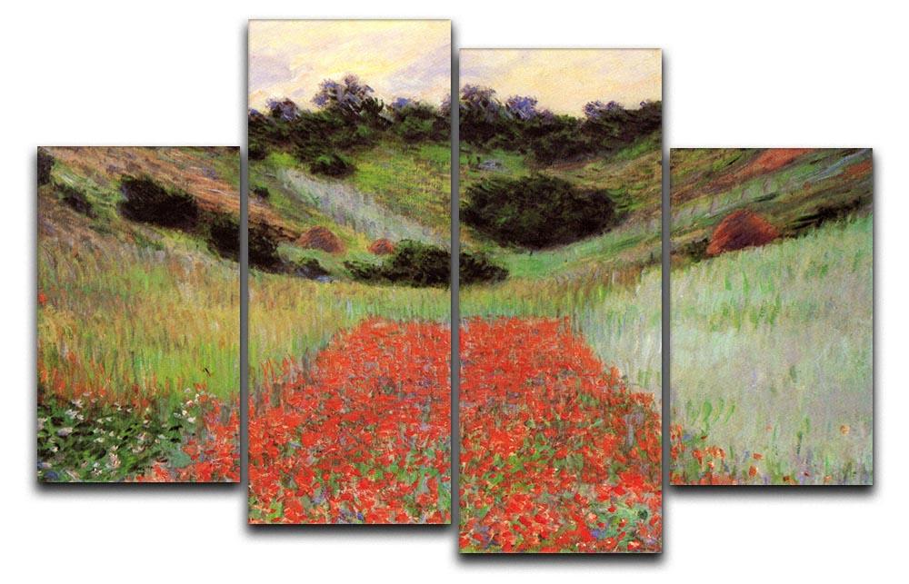 A beautiful 4-split canvas artwork depicting Monet's Poppy Field of Flowers in Giverny, showcasing vibrant colors and intricate details.