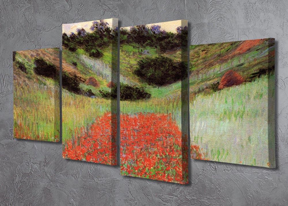 A beautiful 4-split canvas artwork depicting Monet's Poppy Field of Flowers in Giverny, showcasing vibrant colors and intricate details.