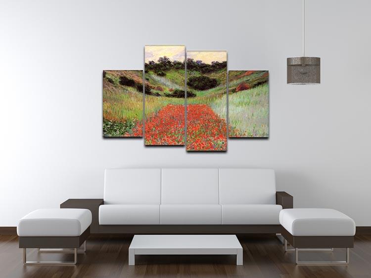 A beautiful 4-split canvas artwork depicting Monet's Poppy Field of Flowers in Giverny, showcasing vibrant colors and intricate details.