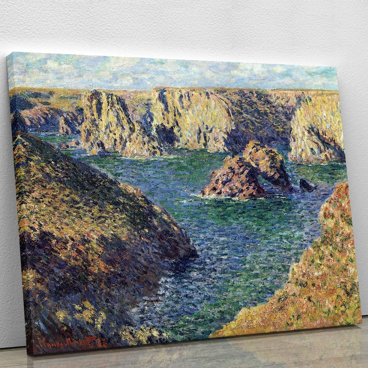 Port Donnant by Monet canvas print featuring a serene coastal scene with vibrant colors and impressionist brush strokes.