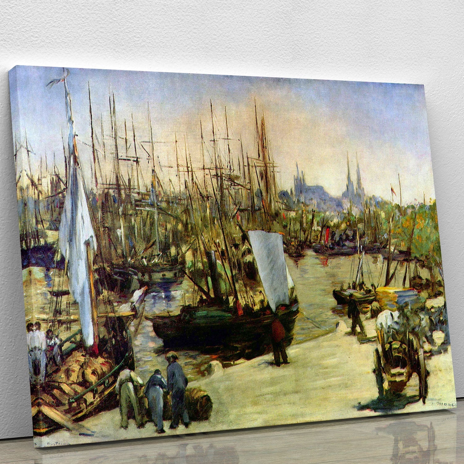 Canvas print of Port of Bordeaux by Manet, showcasing vibrant colors and intricate details of the iconic port scene.
