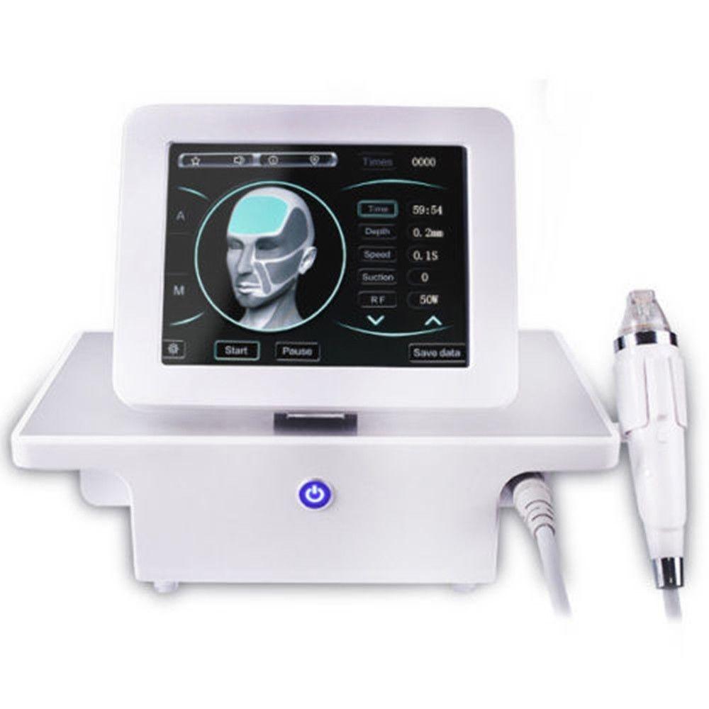 Portable Microneedle RF device for skin rejuvenation, featuring multiple needle cartridges and a touch screen display.