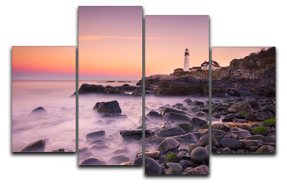 Portland Headlight 4 Split Panel Canvas artwork featuring a coastal lighthouse scene divided into four panels.