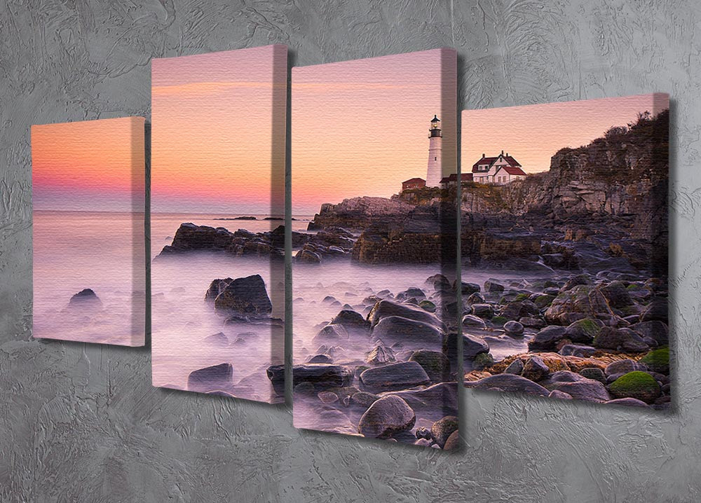 Portland Headlight 4 Split Panel Canvas artwork featuring a coastal lighthouse scene divided into four panels.