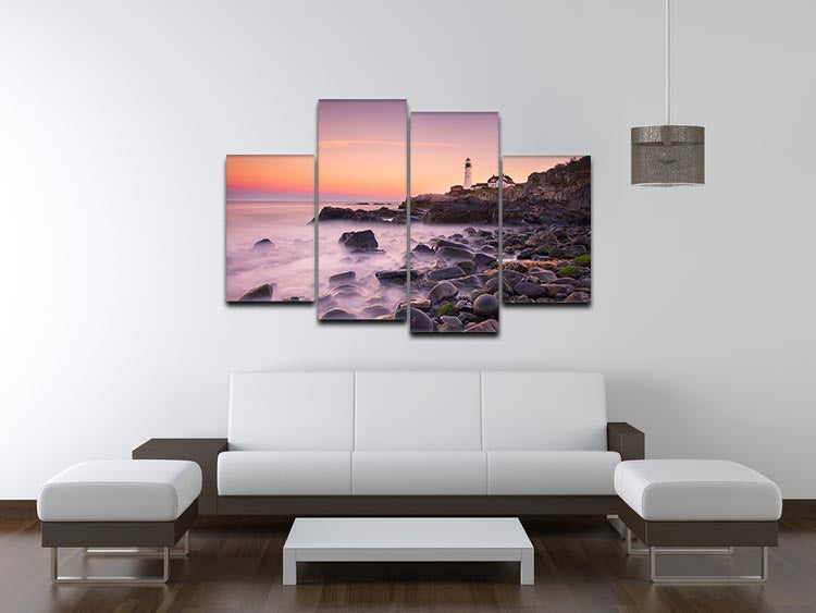 Portland Headlight 4 Split Panel Canvas artwork featuring a coastal lighthouse scene divided into four panels.