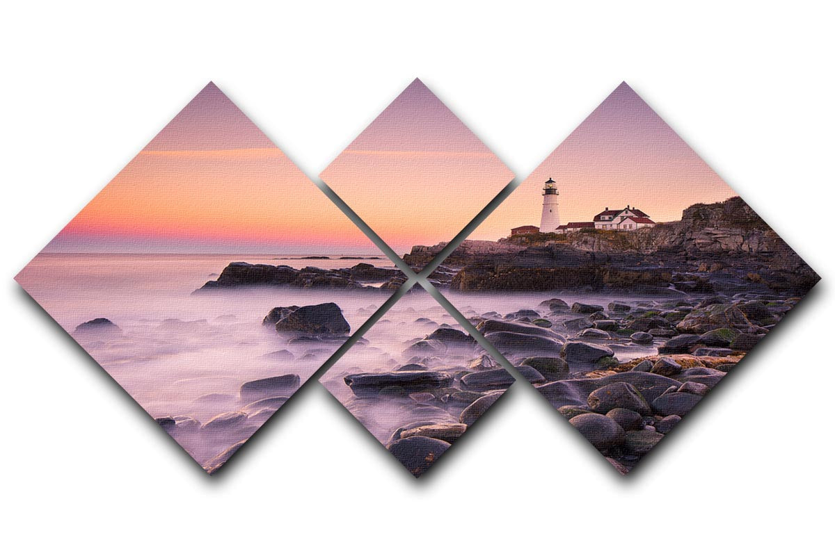 Portland Headlight 4 Square Multi Panel Canvas artwork featuring a lighthouse and ocean view, beautifully arranged in four panels.