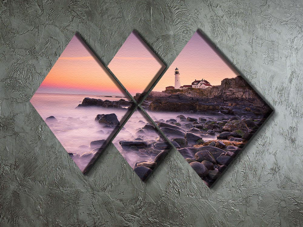 Portland Headlight 4 Square Multi Panel Canvas artwork featuring a lighthouse and ocean view, beautifully arranged in four panels.