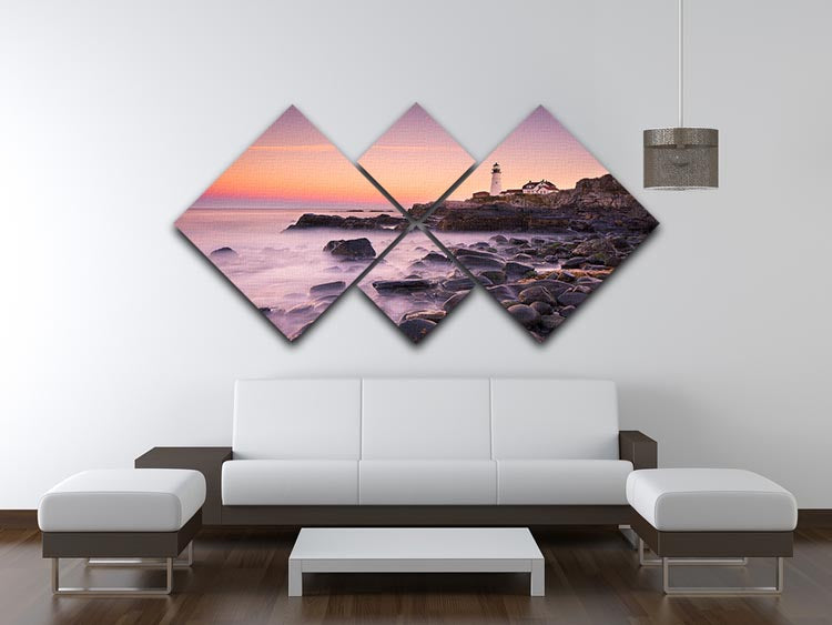 Portland Headlight 4 Square Multi Panel Canvas artwork featuring a lighthouse and ocean view, beautifully arranged in four panels.