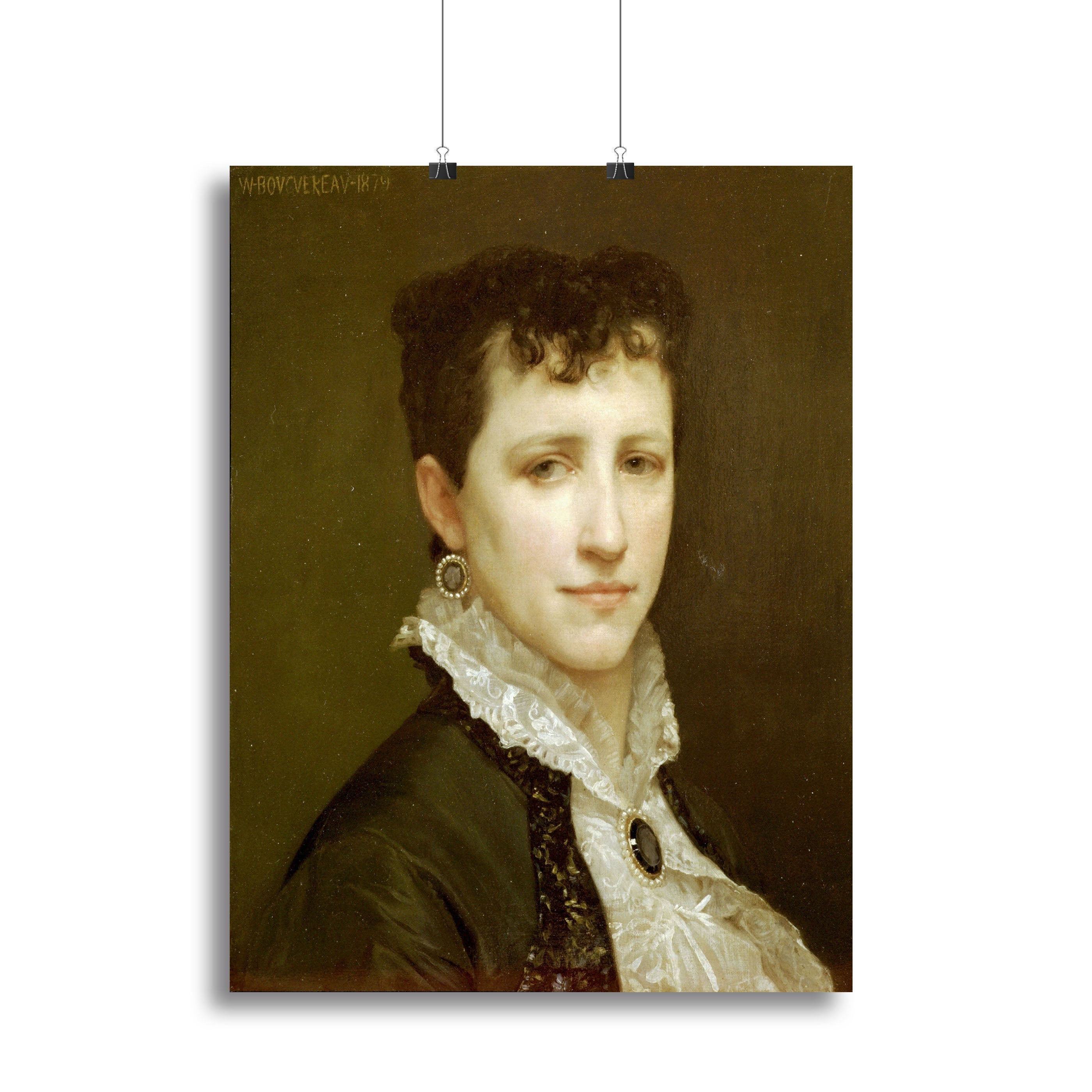 Canvas print of Portrait de Mademoiselle Elizabeth Gardner by Bouguereau, showcasing a beautiful woman in elegant attire.