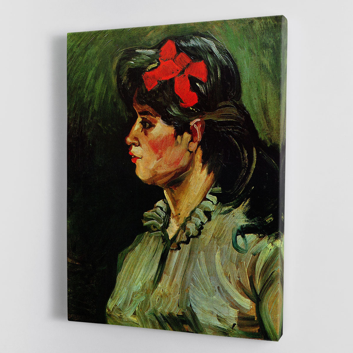 Canvas print of Van Gogh's Portrait of a Woman with Red Ribbon, showcasing vibrant colors and intricate details.