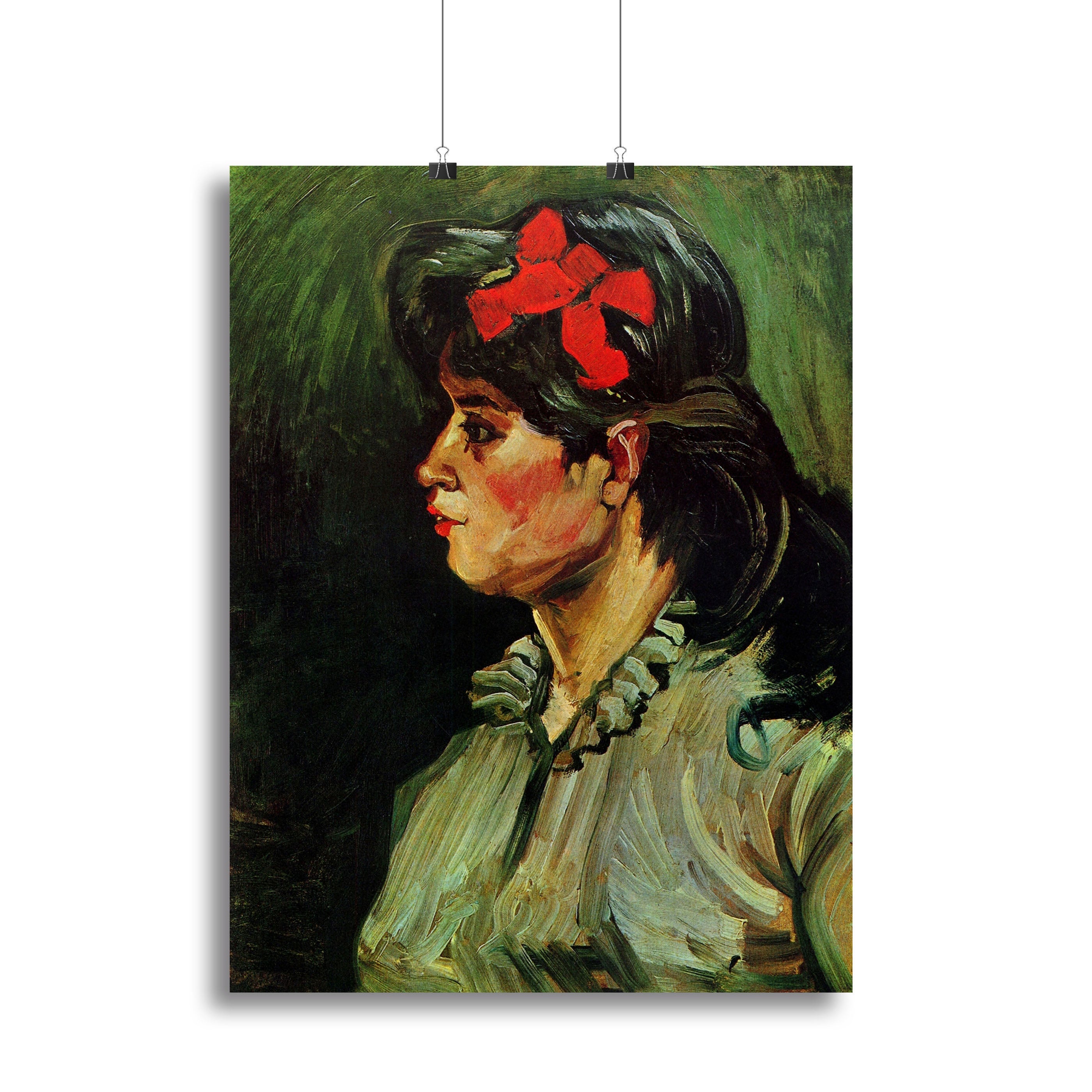 Canvas print of Van Gogh's Portrait of a Woman with Red Ribbon, showcasing vibrant colors and intricate details.