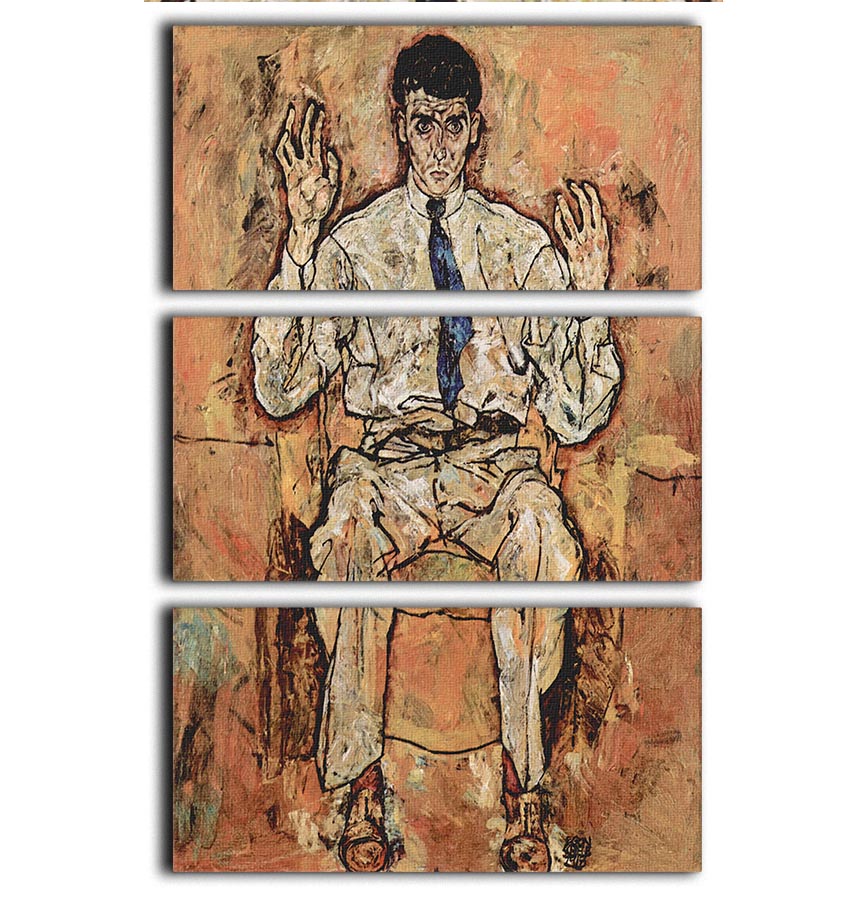 Three-panel canvas art featuring the Portrait of Albert Paris von Gütersloh by Egon Schiele, showcasing vibrant colors and intricate details.