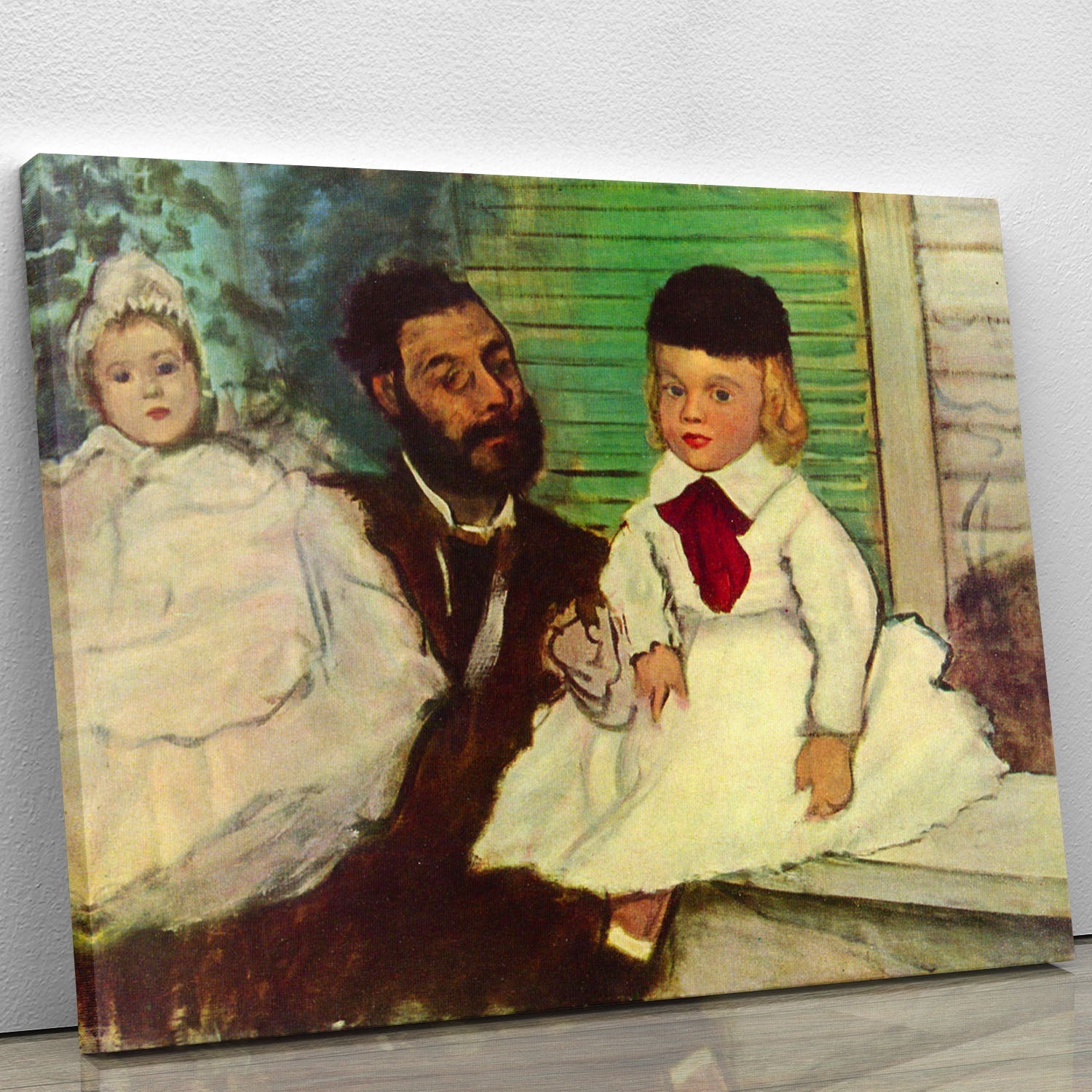 Canvas print of Degas' Portrait of Count Lepic and his daughters, showcasing vibrant colors and intricate details.