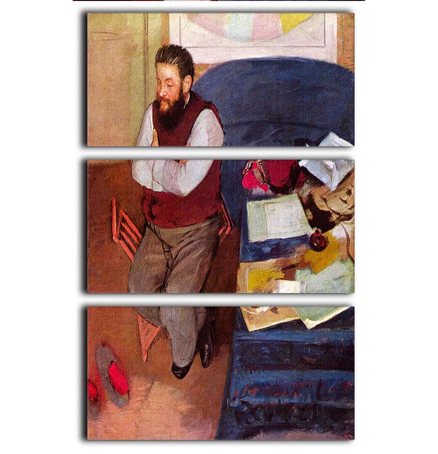 Three-panel canvas print featuring the Portrait of Diego Martelli by Degas, showcasing vibrant colors and intricate details.
