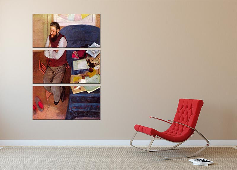 Three-panel canvas print featuring the Portrait of Diego Martelli by Degas, showcasing vibrant colors and intricate details.