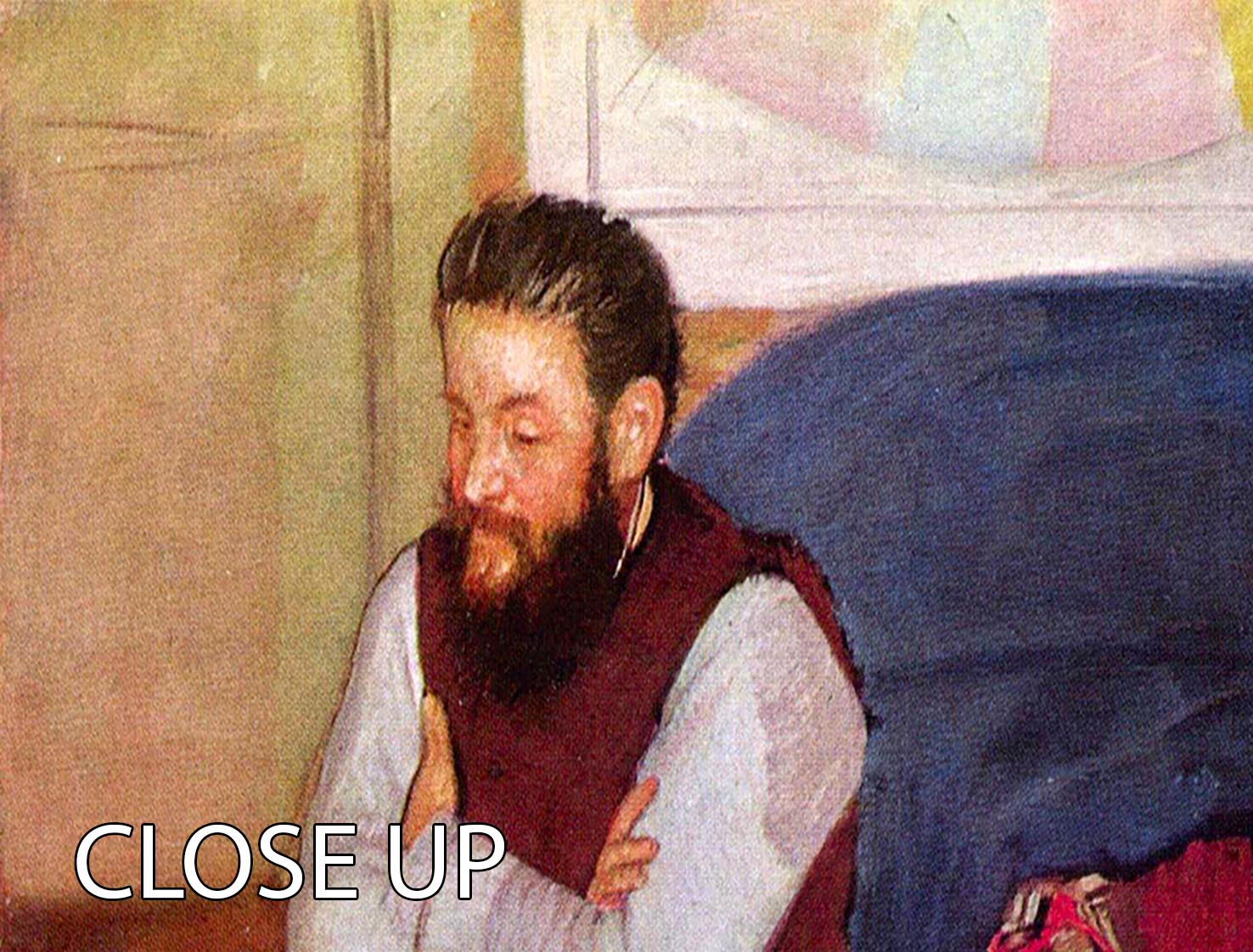 Three-panel canvas print featuring the Portrait of Diego Martelli by Degas, showcasing vibrant colors and intricate details.