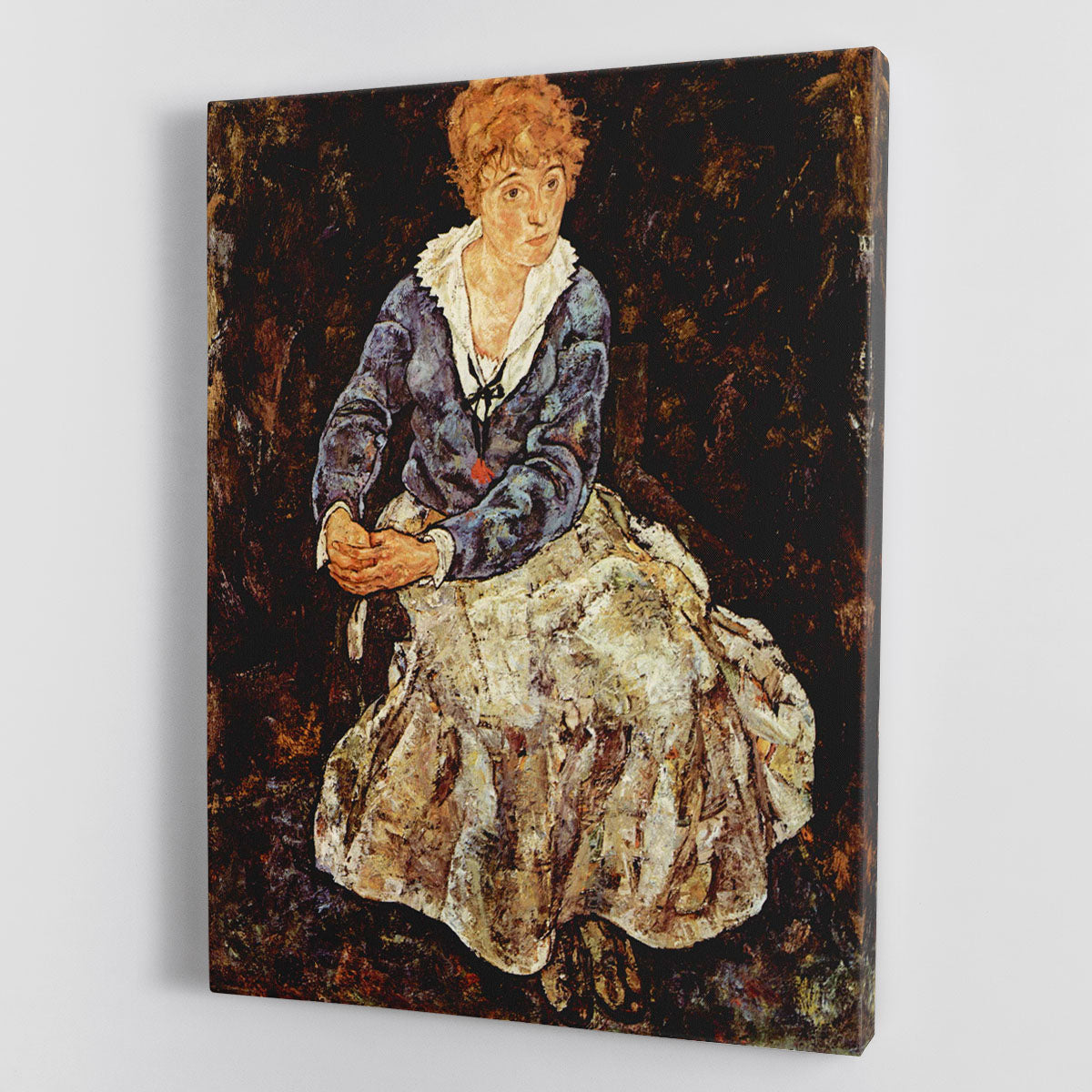 Canvas print of the Portrait of Edith by Egon Schiele, showcasing expressive lines and vibrant colors.