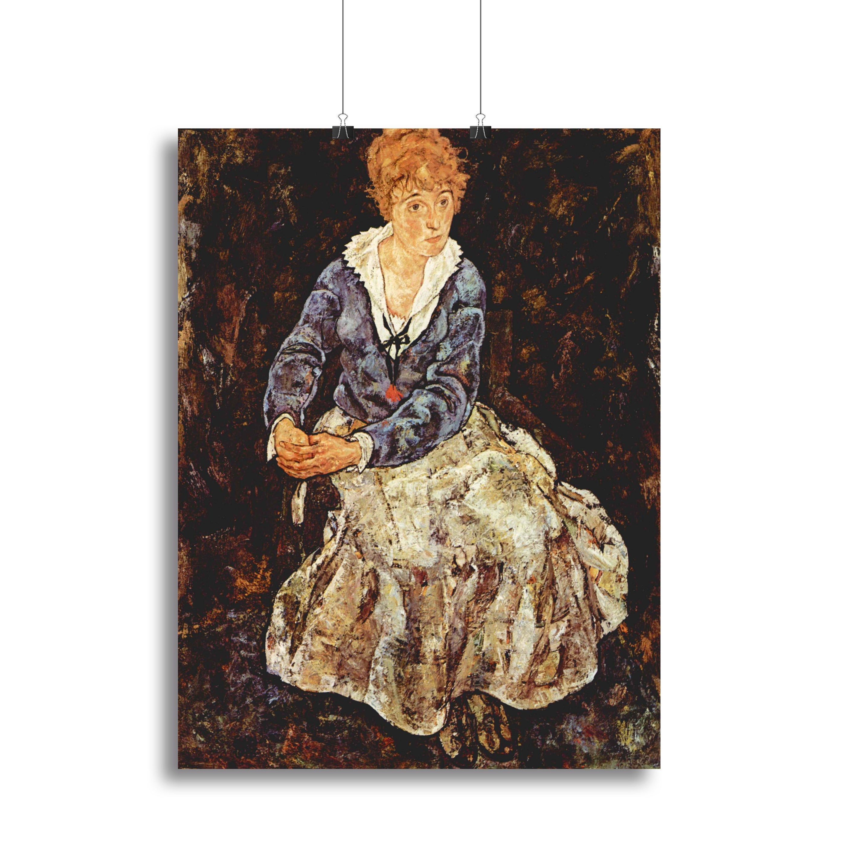 Canvas print of the Portrait of Edith by Egon Schiele, showcasing expressive lines and vibrant colors.
