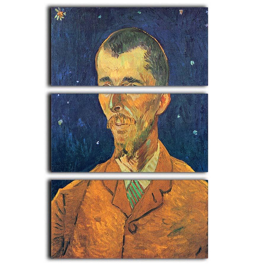 A stunning 3-panel canvas print of Van Gogh's Portrait of Eugene Boch, showcasing vibrant colors and intricate details.