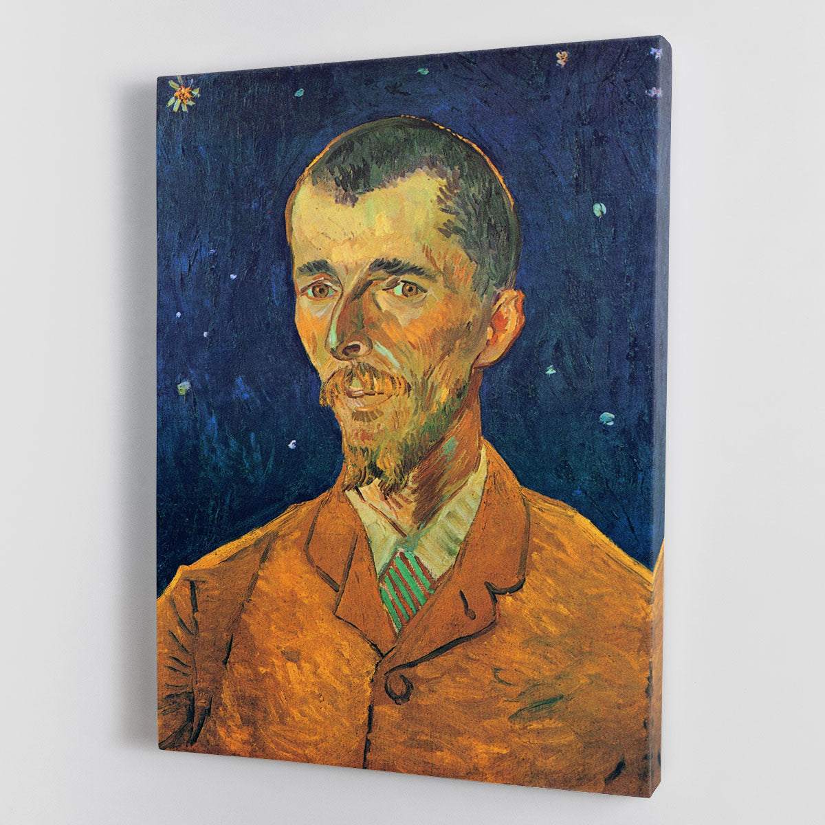 Canvas print of Portrait of Eugene Boch by Van Gogh, showcasing vibrant colors and expressive brushwork.