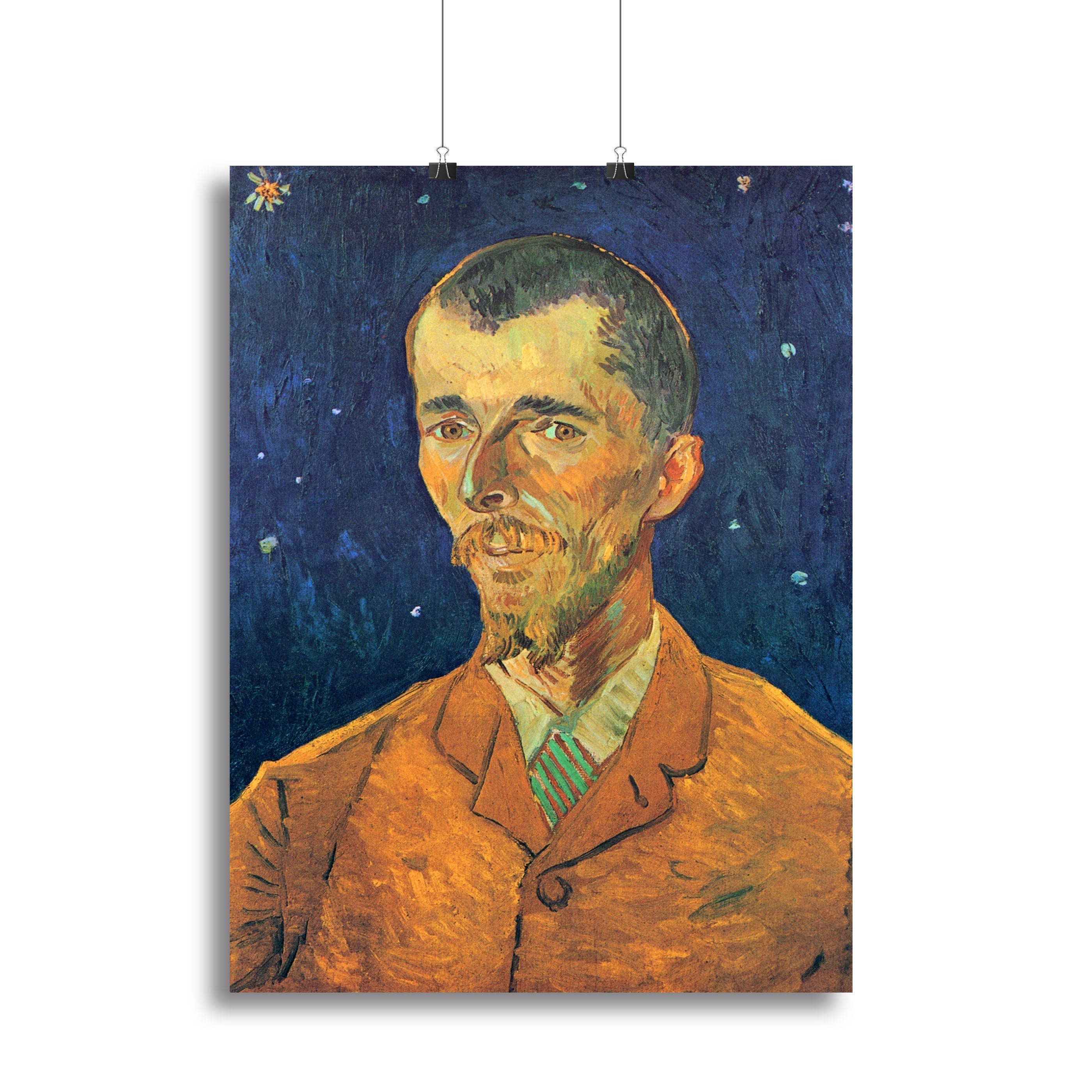 Canvas print of Portrait of Eugene Boch by Van Gogh, showcasing vibrant colors and expressive brushwork.