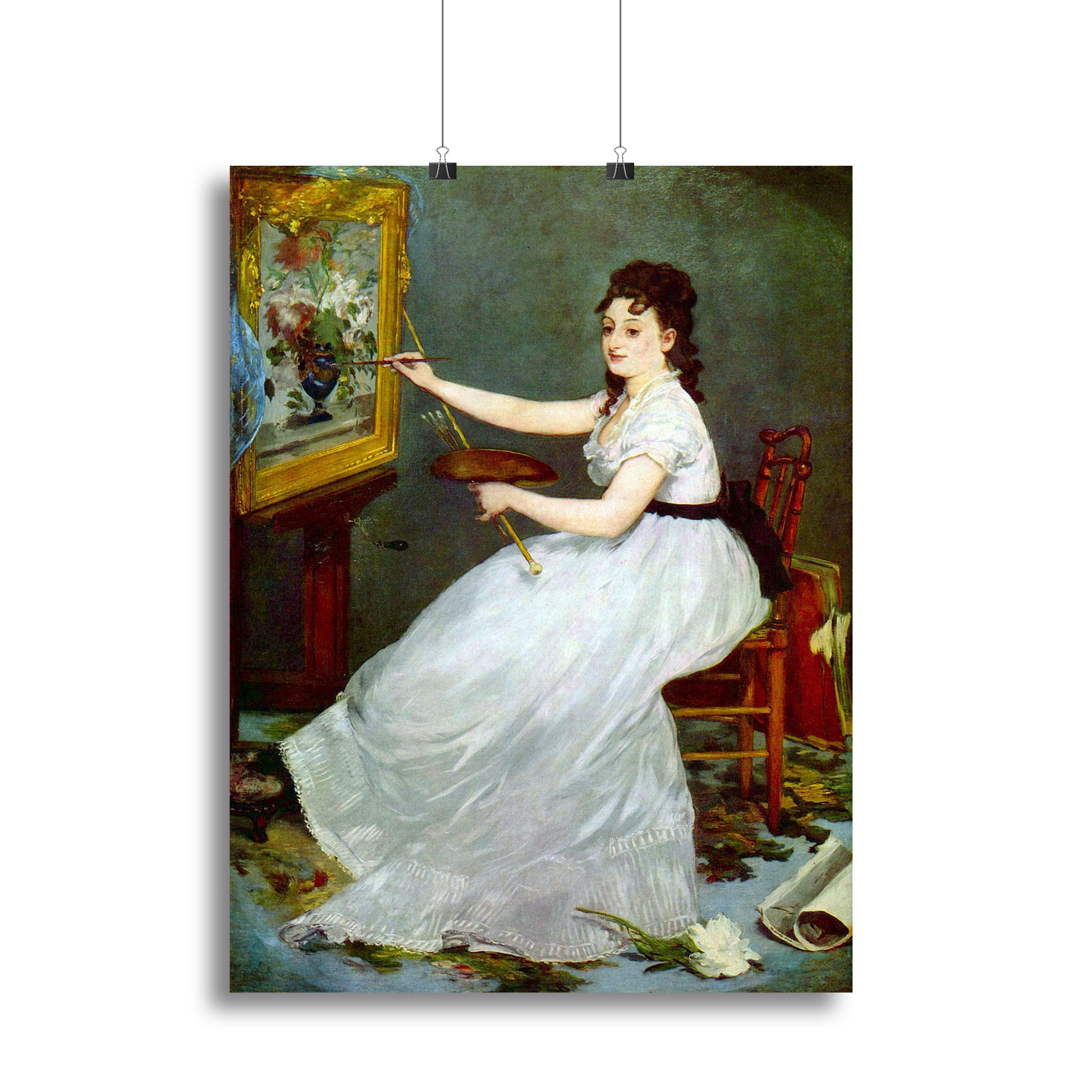 Canvas print of Portrait of Eva GonzalCs in Manet's studio, showcasing elegant colors and artistic details.