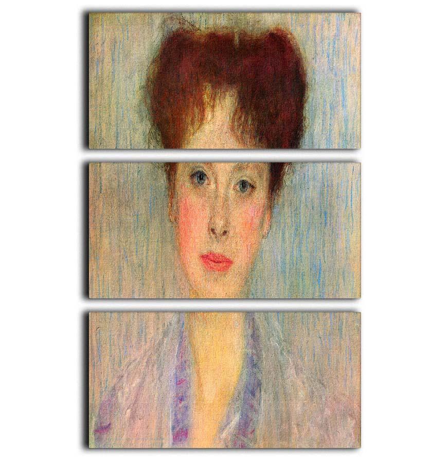 A detailed 3-panel canvas artwork featuring the Portrait of Gertha Fersovanyi by Klimt, showcasing intricate designs and vibrant colors.