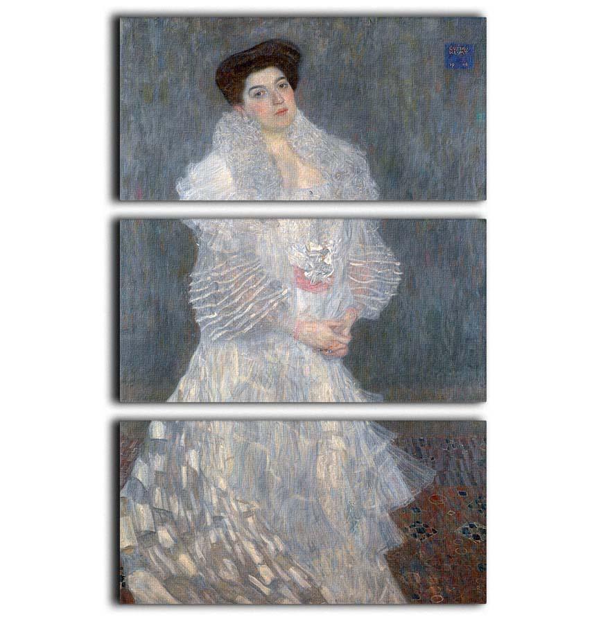 Three-panel canvas print of Portrait of Hermine Gallia by Klimt, showcasing intricate details and vibrant colors.