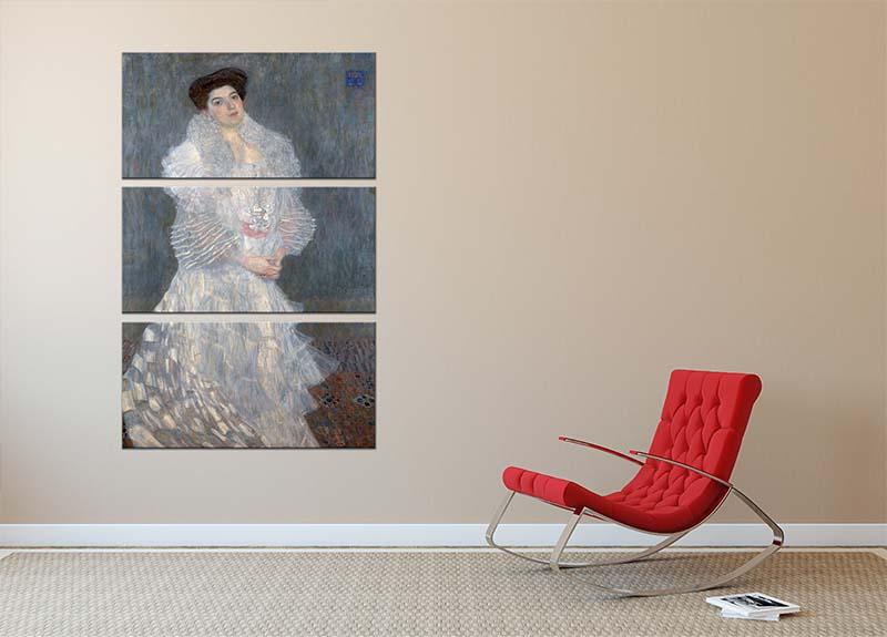Three-panel canvas print of Portrait of Hermine Gallia by Klimt, showcasing intricate details and vibrant colors.