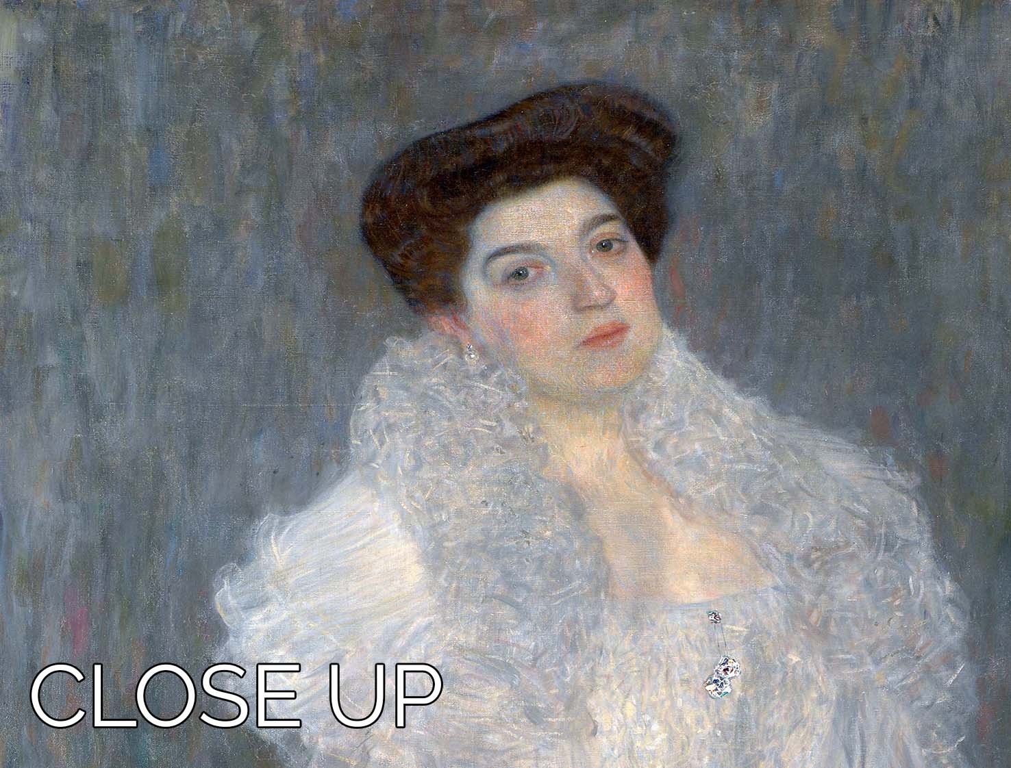 Three-panel canvas print of Portrait of Hermine Gallia by Klimt, showcasing intricate details and vibrant colors.