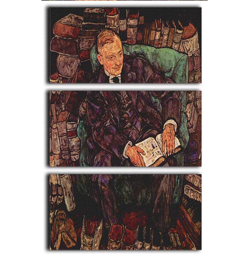 A stunning 3-panel canvas print featuring the Portrait of Hugo Koller by Egon Schiele, showcasing vibrant colors and intricate details.