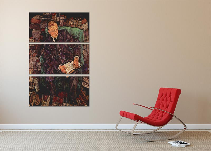 A stunning 3-panel canvas print featuring the Portrait of Hugo Koller by Egon Schiele, showcasing vibrant colors and intricate details.