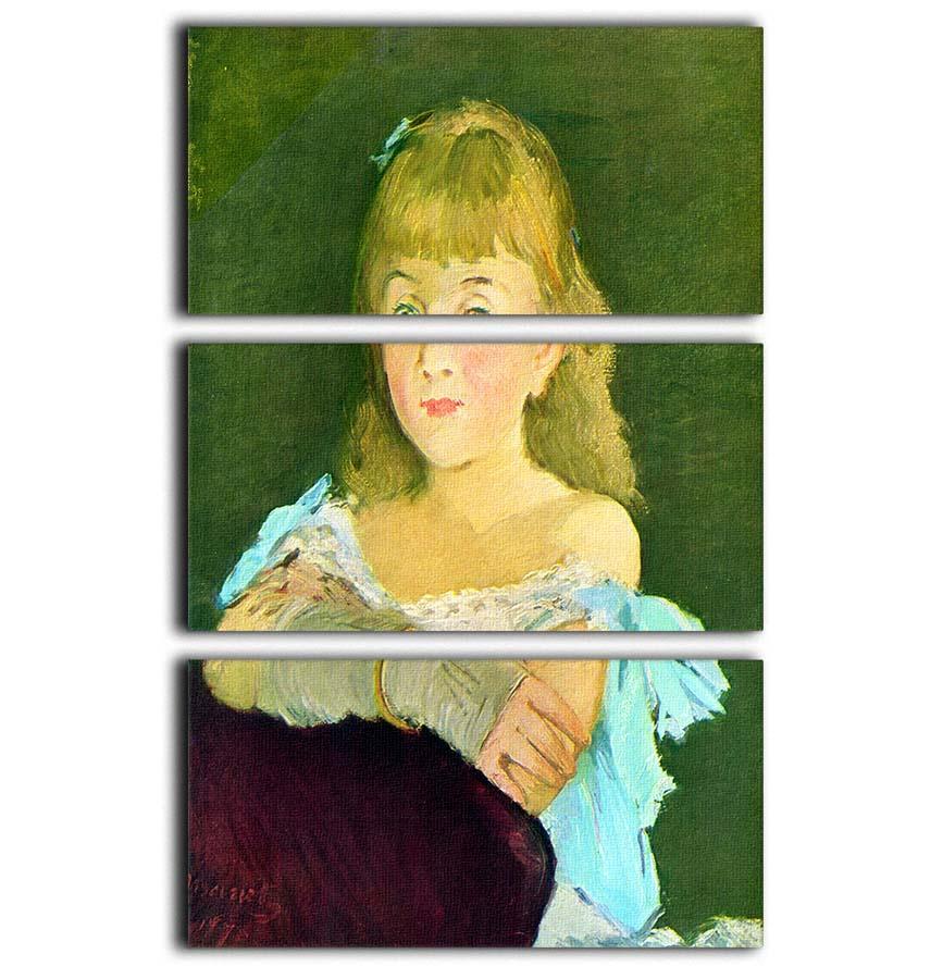 Three-panel canvas print of Portrait of Lina Campineanu by Manet, showcasing vibrant colors and intricate details.