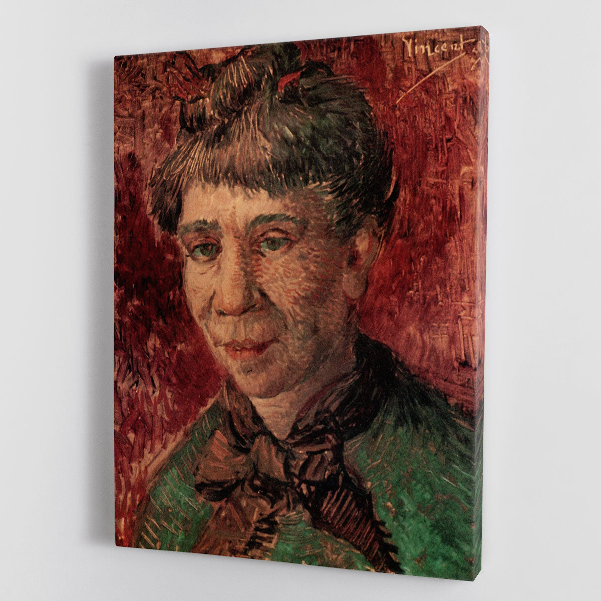 Canvas print of Portrait of Madame Tanguy by Van Gogh, showcasing vibrant colors and intricate details.