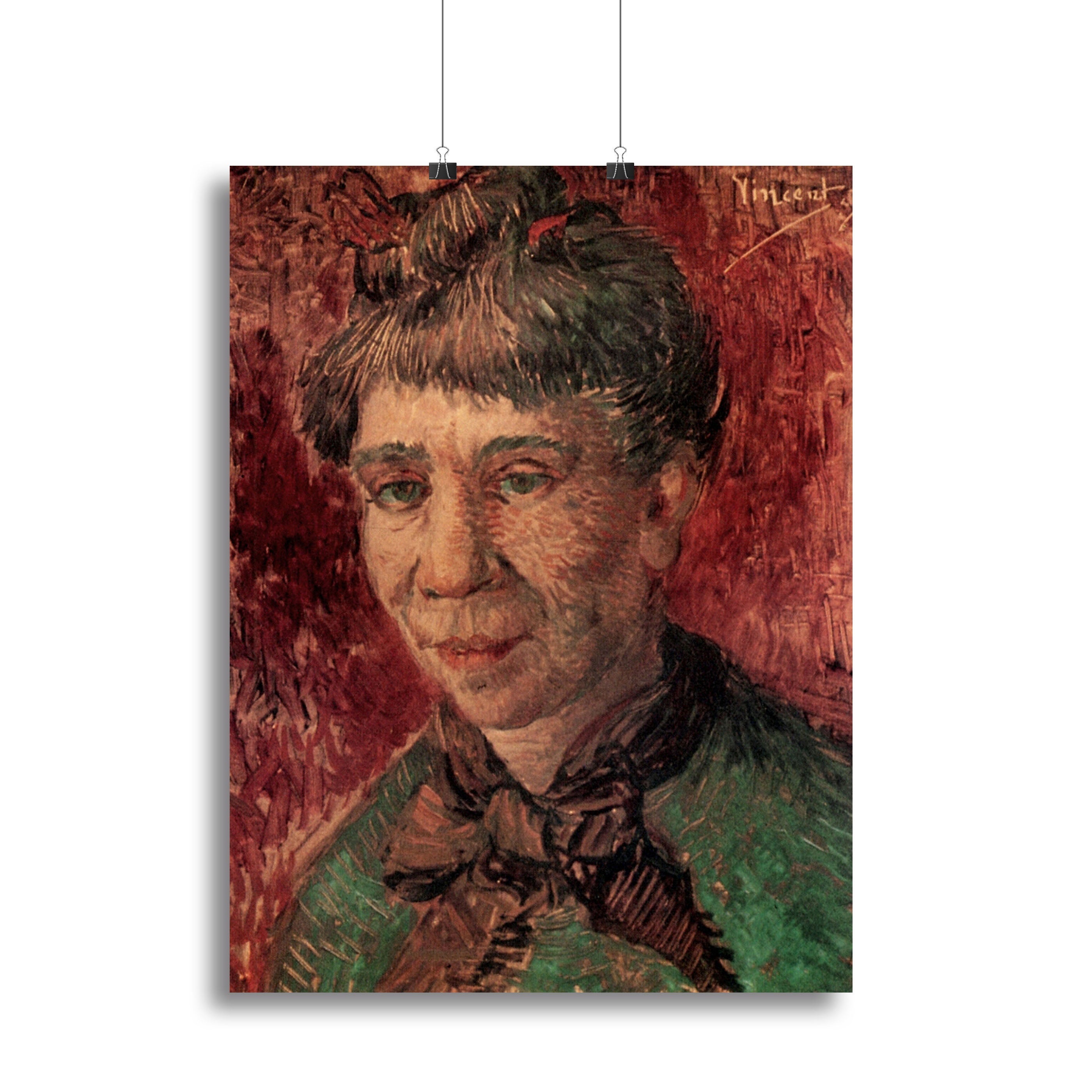 Canvas print of Portrait of Madame Tanguy by Van Gogh, showcasing vibrant colors and intricate details.