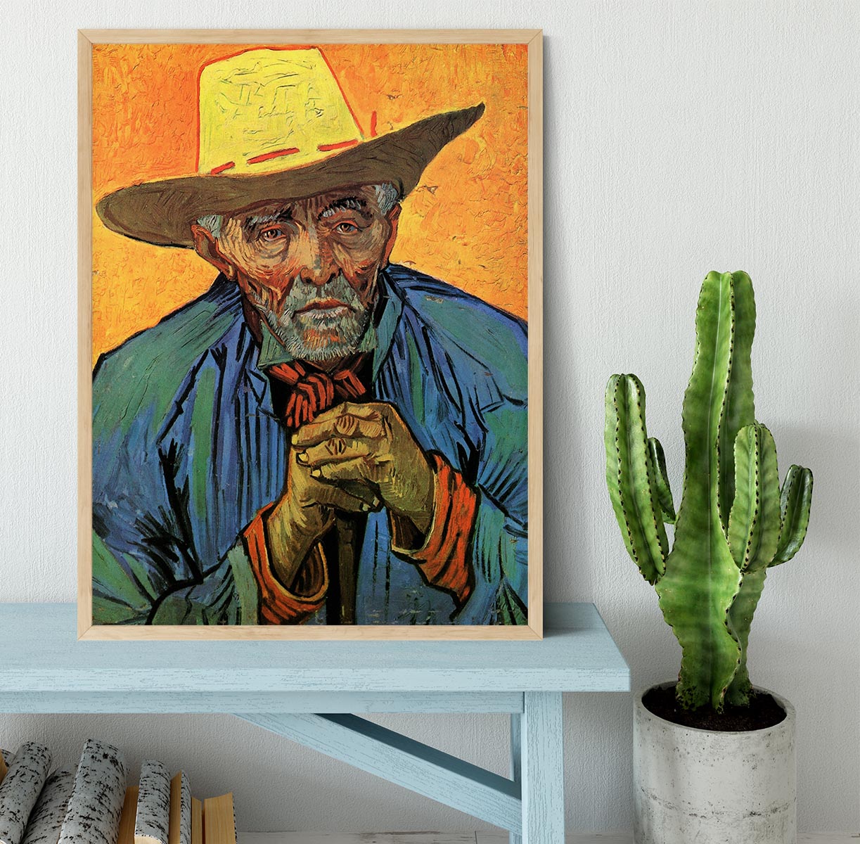 Framed print of Van Gogh's Portrait of Patience Escalier, showcasing vibrant colors and intricate details.