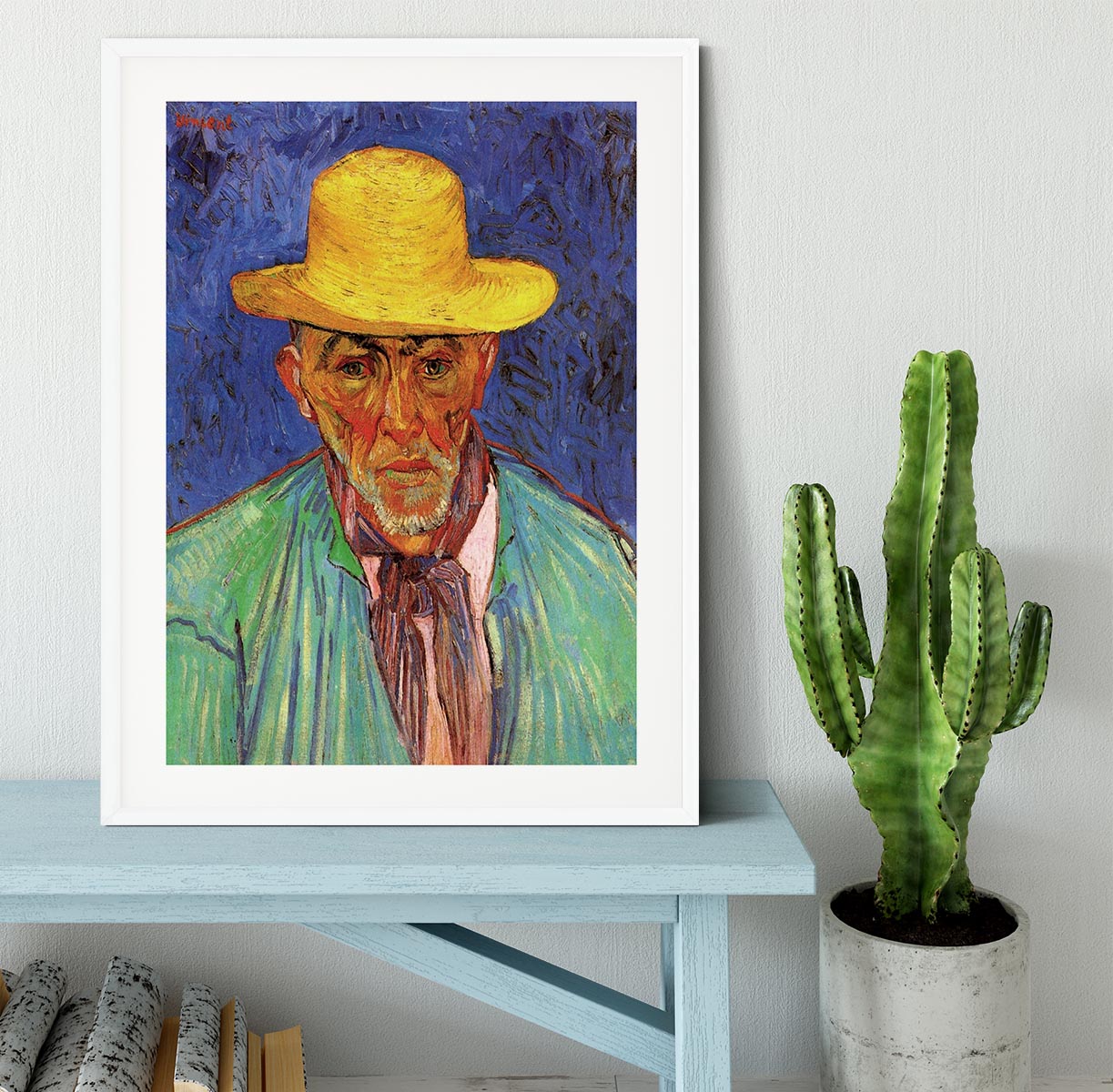 Framed portrait of Patience Escalier by Van Gogh, showcasing vibrant colors and intricate details.