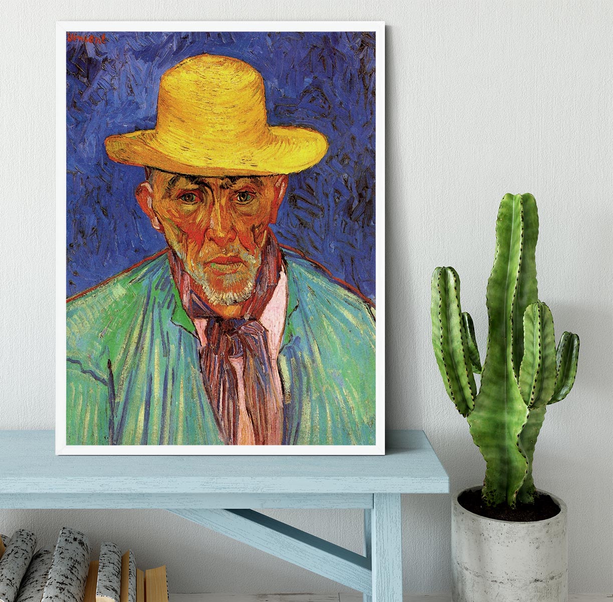 Framed portrait of Patience Escalier by Van Gogh, showcasing vibrant colors and intricate details.