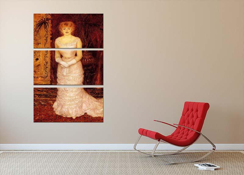 Three-panel canvas art featuring Portrait Of The Actress Jeanne Samary by Renoir, showcasing vibrant colors and elegant design.