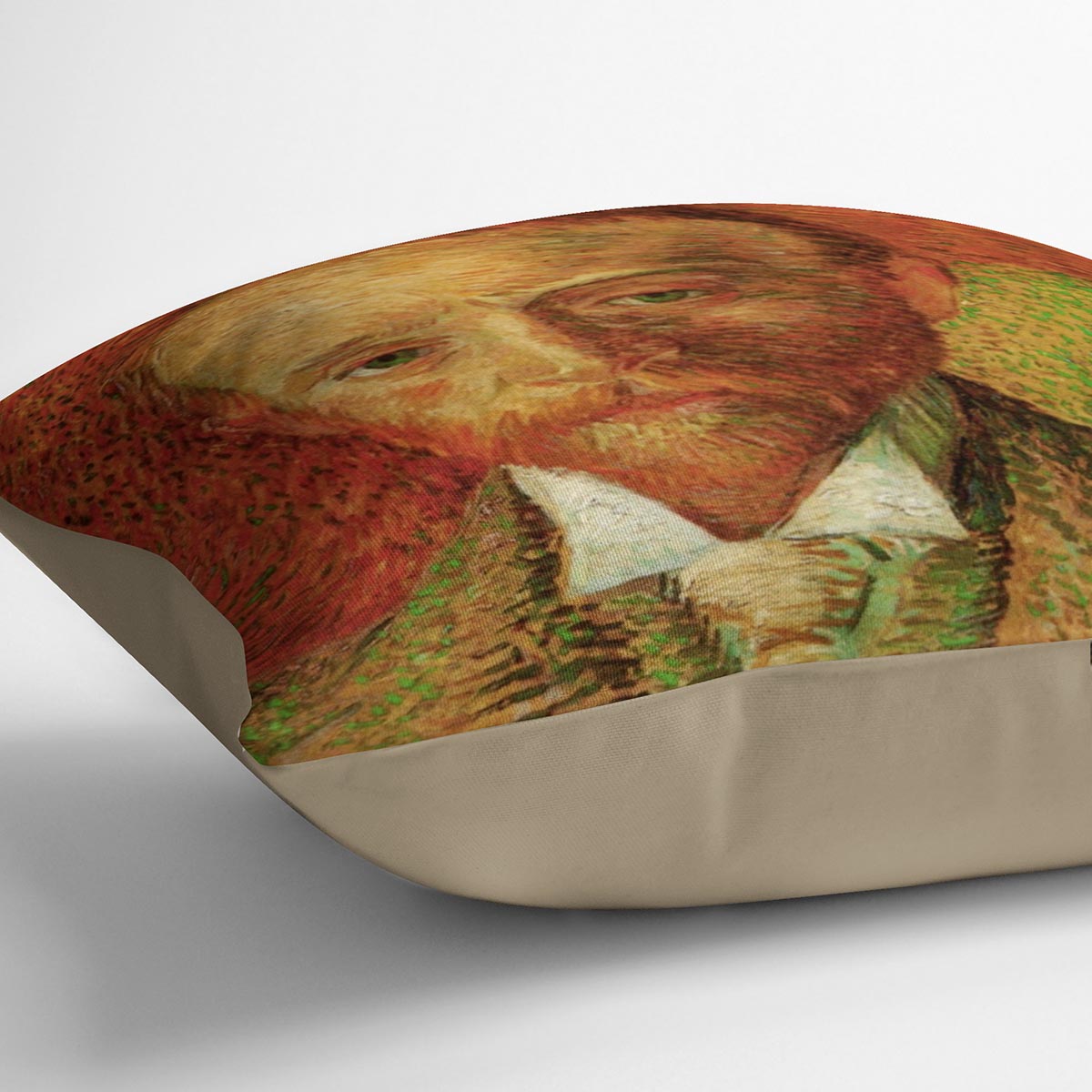 Cushion featuring Van Gogh's Portrait of the Art Dealer Alexander Reid, made from luxurious vegan faux suede with vibrant colors.